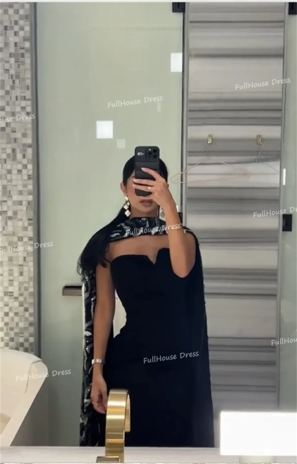 Vestido De noche recto negro con hombros descubiertos hecho a medida, vestido De fiesta largo sin mangas con lentejuelas De encaje