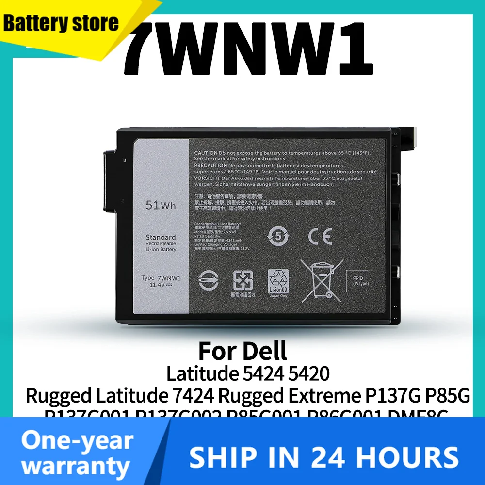 7WNW1 Laptop Battery for Dell Latitude 5424 5420 Rugged Latitude 7424 Rugged Extreme P137G P85G P86G P137G001 P137G002 P85G001