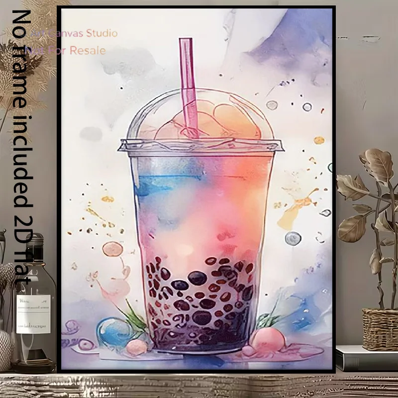 2D Flat, [2D Flat] 1pc Decorative Canvas Painting, Colorful Bubble Tea Canvas Art, Showcasing the Beauty of Dreamy Beverage A