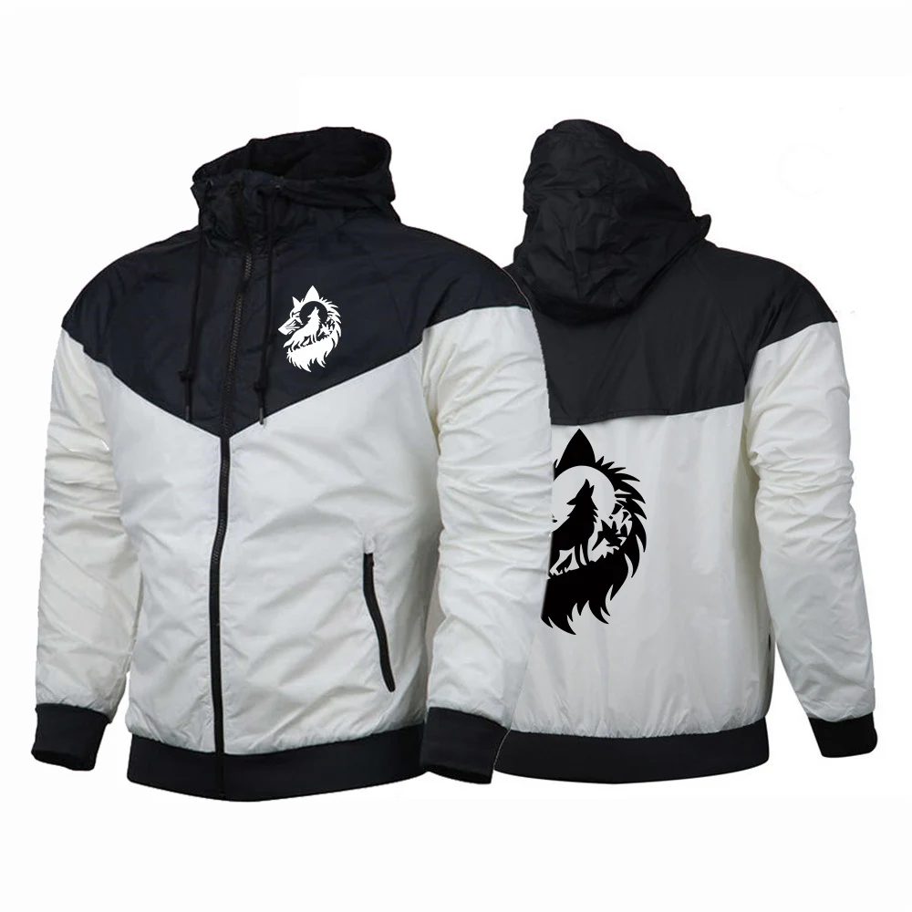 2026 Wolf Moon Logo Print Spring And Autumn Patchwork Personality Jacket Zipper Hoodies Comfortable Versatile Hooded Coat