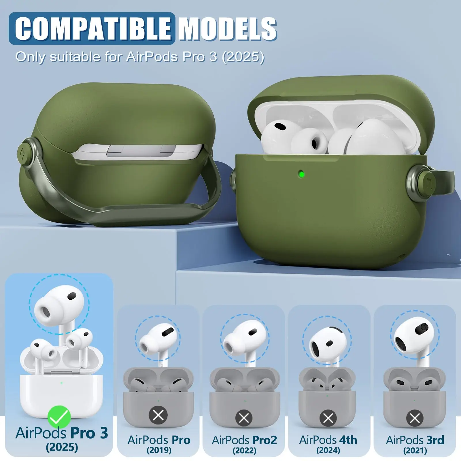 لهاتف Apple Airpod Pro 3 (2025) مع حامل هاتف ومجموعة أدوات تنظيف، حماية من السقوط للرجال والنساء حافظات Air pods Pro3 مع سلسلة مفاتيح