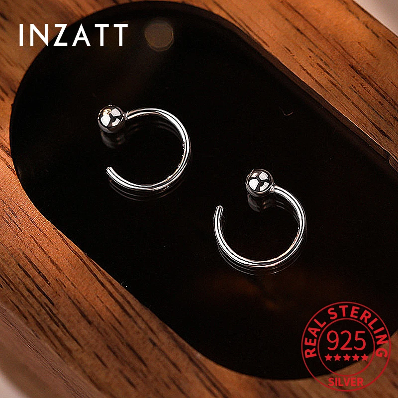 

INZATT Real 925 Sterling Silver Bead Hoop Earrings For Women Classic Fine Jewelry Minimalist Accessories