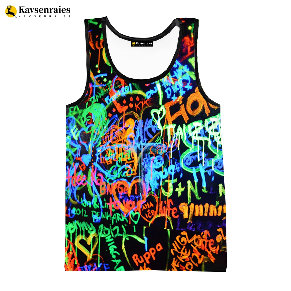 Neon Graffiti 3D Printed Tank Tops Men Women Summer Casual Cool Sleeveless Shirts Hip Hop Streetwear Oversized Tops Tees