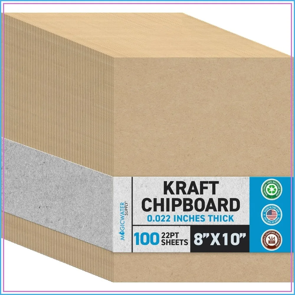 22 pt Heavy Duty Kraft Chipboard Sheets 8x10 Inch 100 Pack for DIY Crafts, Scrapbooking, Bookbinding, Picture Frame Backing