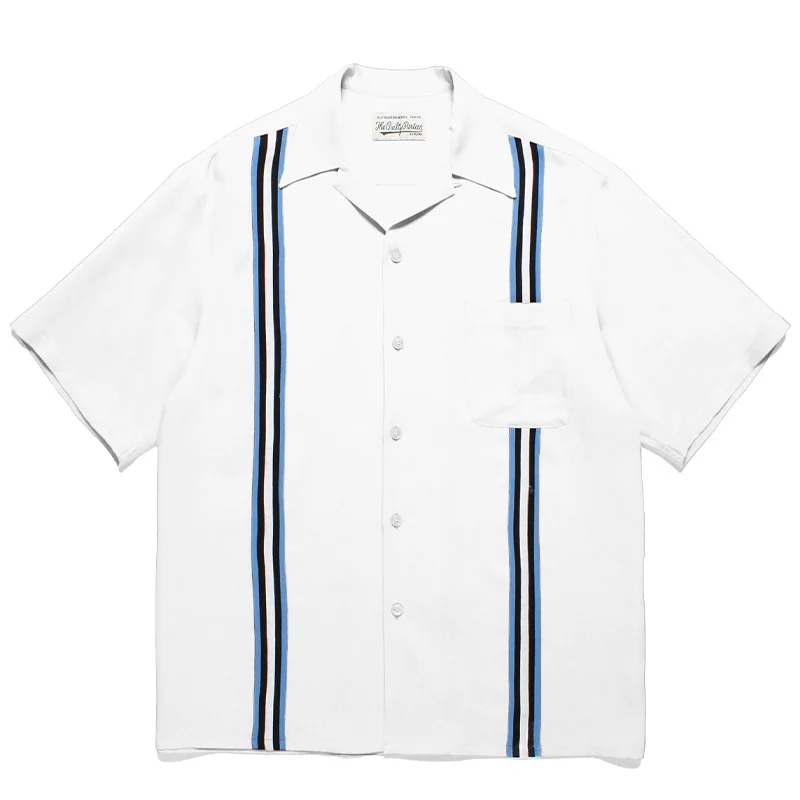 Heavy Work Summer 25SS New WACKO MARIA Solid Colour Woven Webbing Summer Fashion Cuban Neck Short Sleeve Shirt Tops
