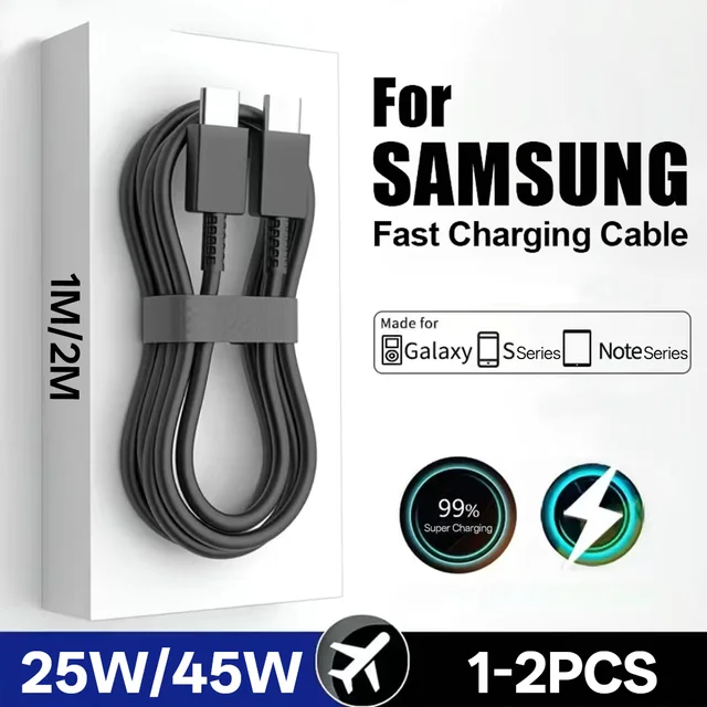 1-2 SZT. Kabel USB-C PD 45W/25W do Samsung Galaxy S20 S21 S22 S23 S24 Ultra Note 10 5G 20 A53 A54 Kabel USB-C do szybkiego ładowania i transmisji danych