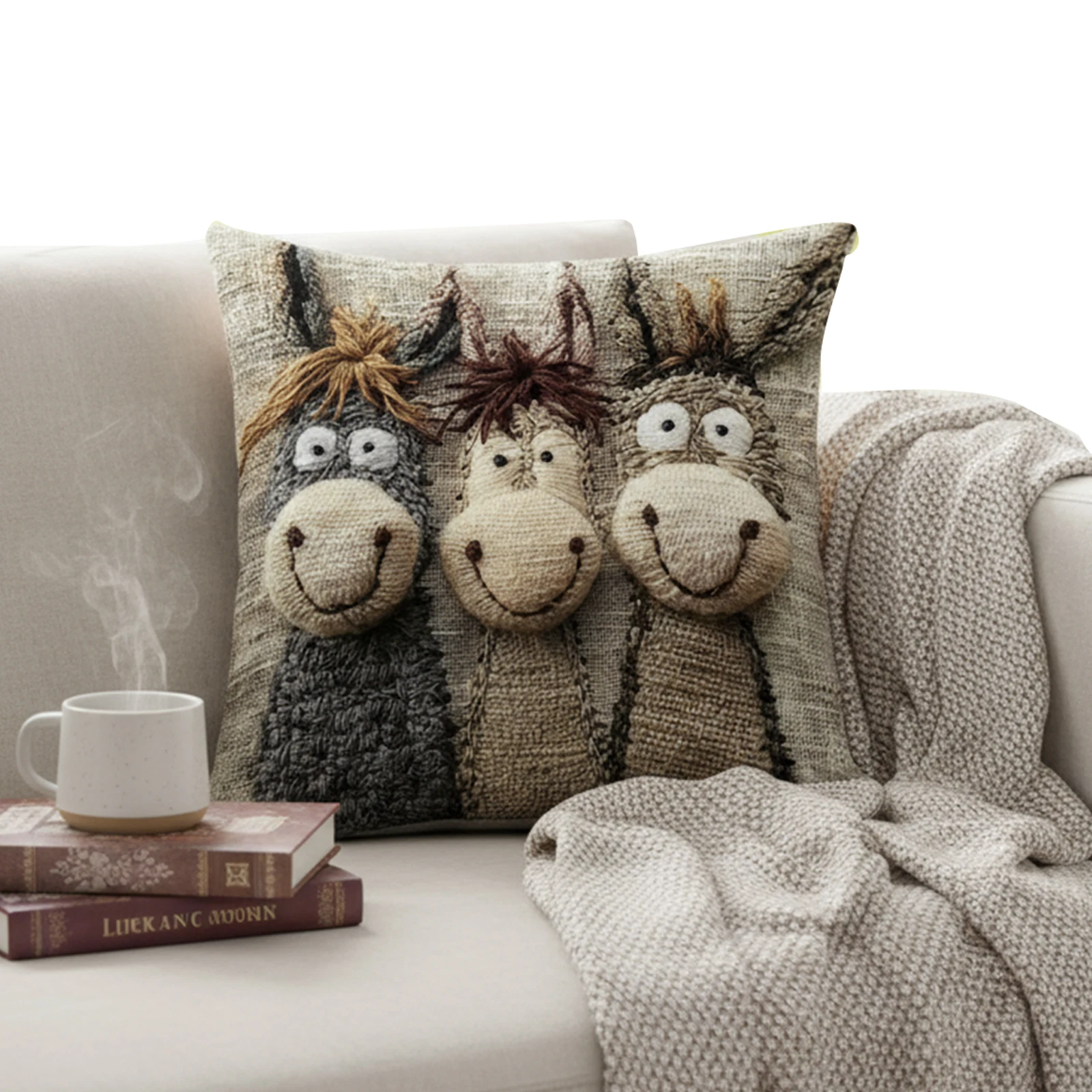 2D Printed Funny Donkey Decorative Throw Pillow Covers 17.72x17.72in Giraffe Pillow Cover Donkey Cushion Covers for Home Decor