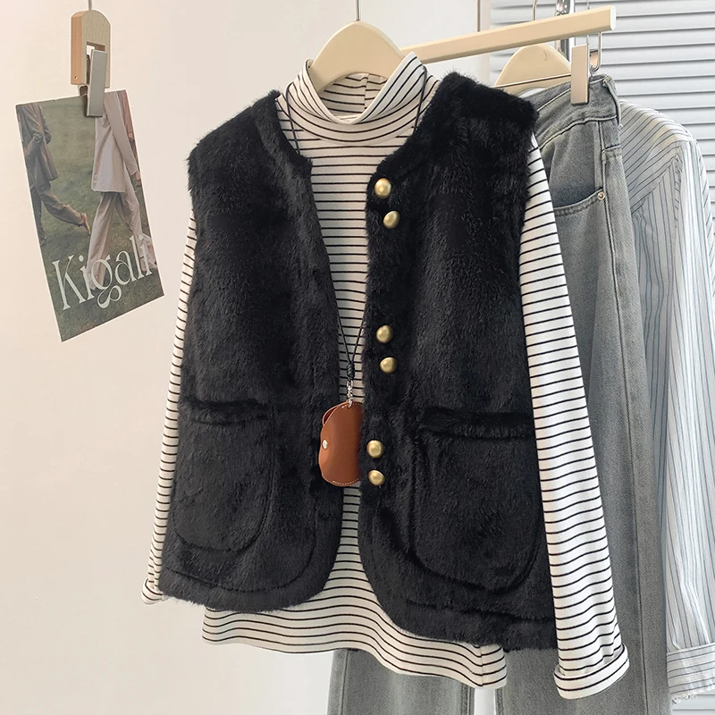 Autumn Winter Lightweight Warmthless Sleeveless Oversized Forest System Coat Jacket Vest Outerwear for Women Fashion Match All