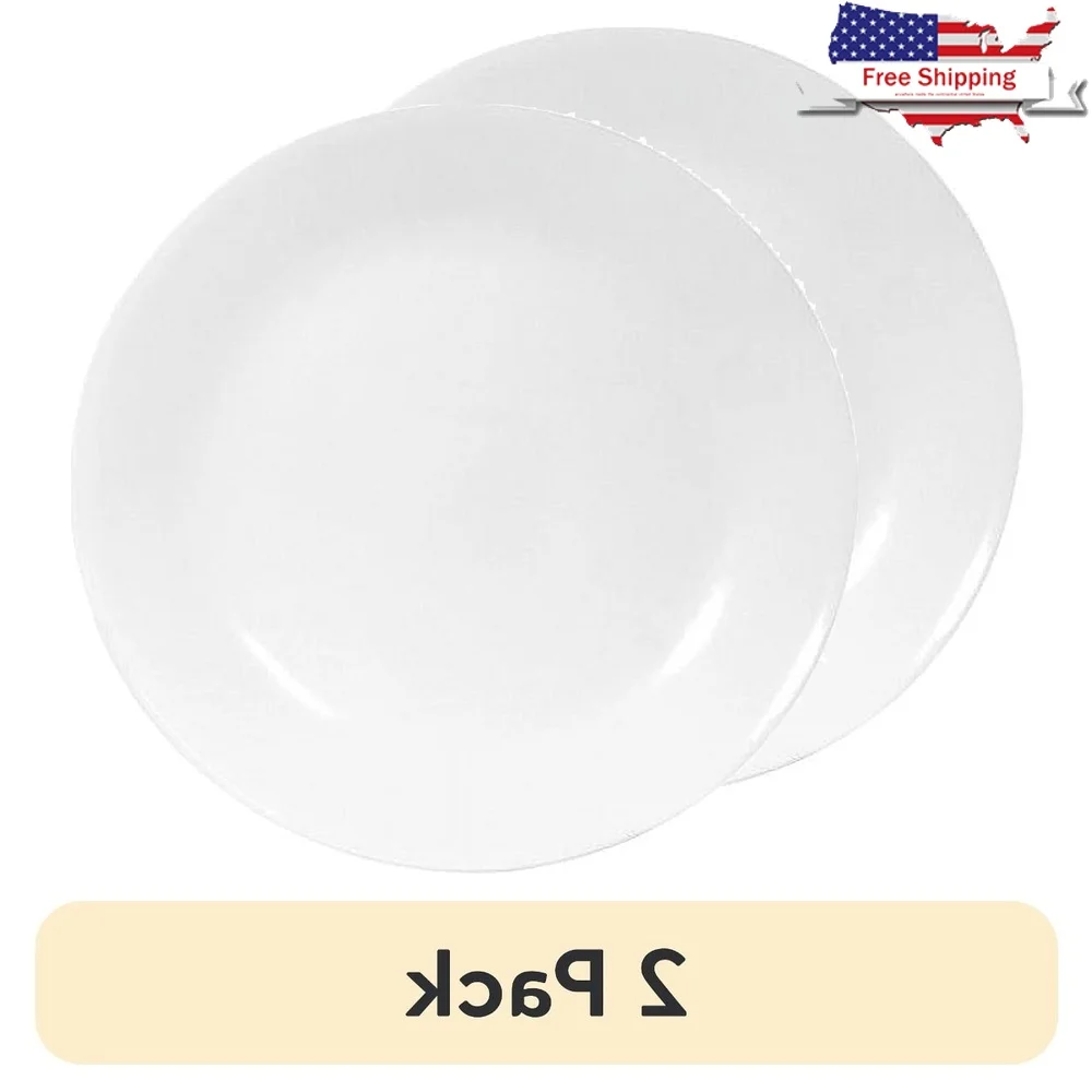 

2 Pack Winter Frost White Round Dinner Plates Ultra Hygienic Lightweight Glass Dishwasher Microwave Safe Stackable 10.25 Inch