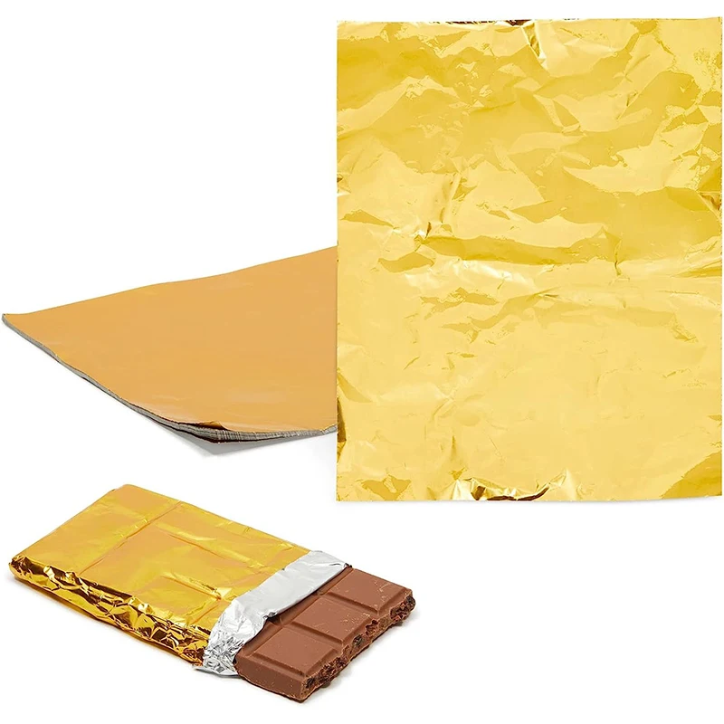 100Pcs Bright Gold Aluminum Foil Candy Chocolate Cookie Wrapping Tin Paper Party Diy Metal Embossing Gift Packaging Craft Paper