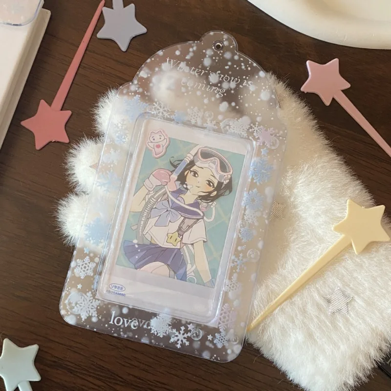 Creative Design Kpop Photocard Holder Fashion Snowflake Displaying Photo Card Cover Case Portable ID Student Card Protector