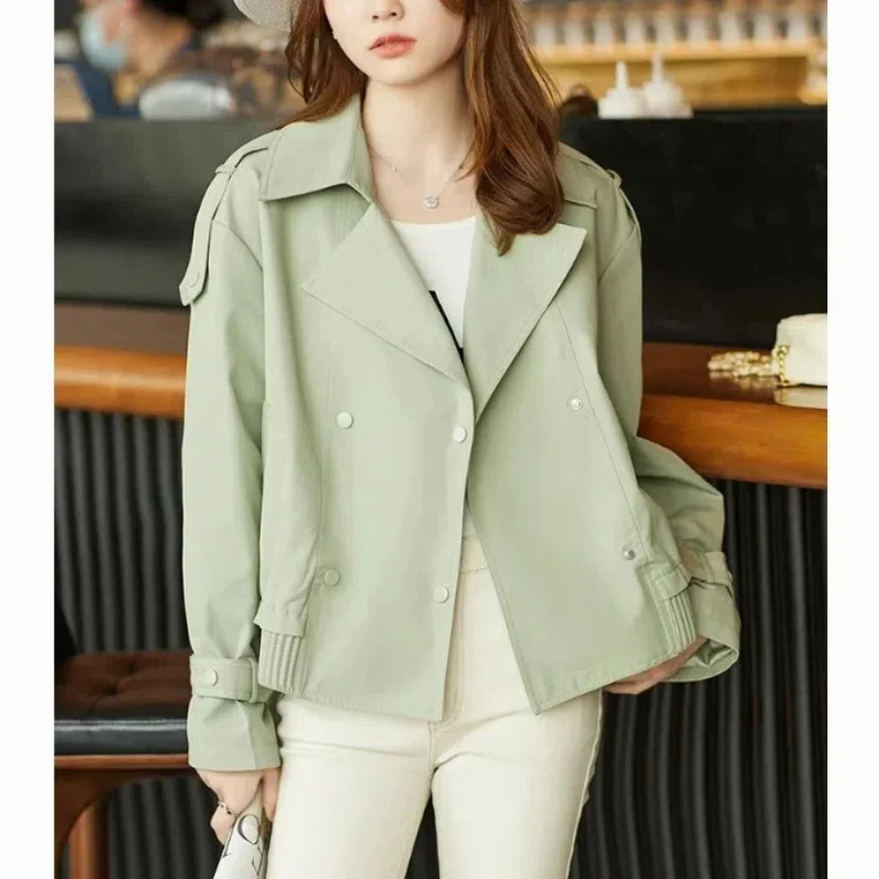

Women's 2024 New Spring and Autumn Patchwork Suit Collar Button Pocket Casual Fashion Solid Color Loose Short Windbreaker Jacket