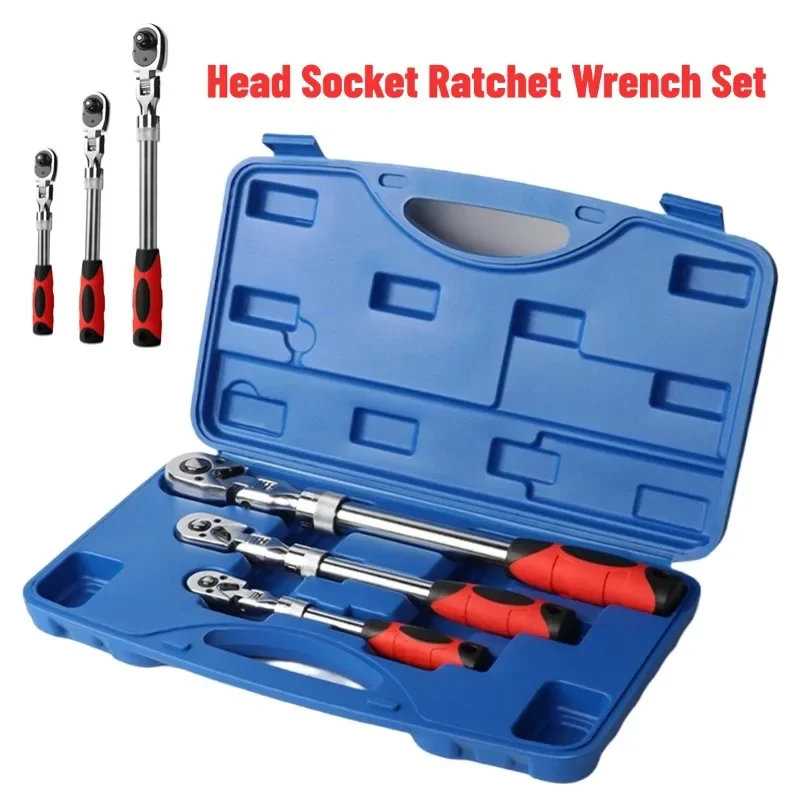 

3PC 72 Tooth Head Ratchet Wrench Extendable Spanner Hand Tool For Auto Repair Rotated 180° Socket Head Torque Wrench Repair Tool