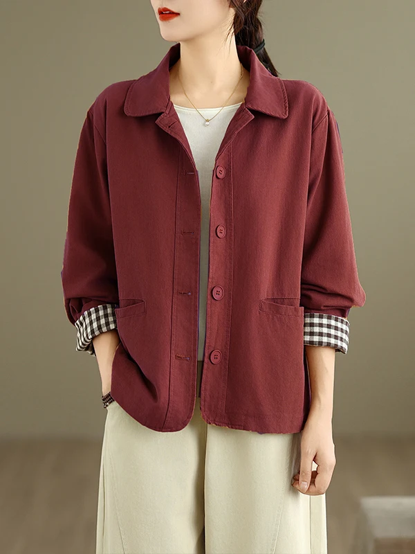 

Повседневный костюм в стиле ретро, женский костюм Jaet, весенне-осенний свободный универсальный топ с отложным воротником на пуговицах, женский мода 2025 г.