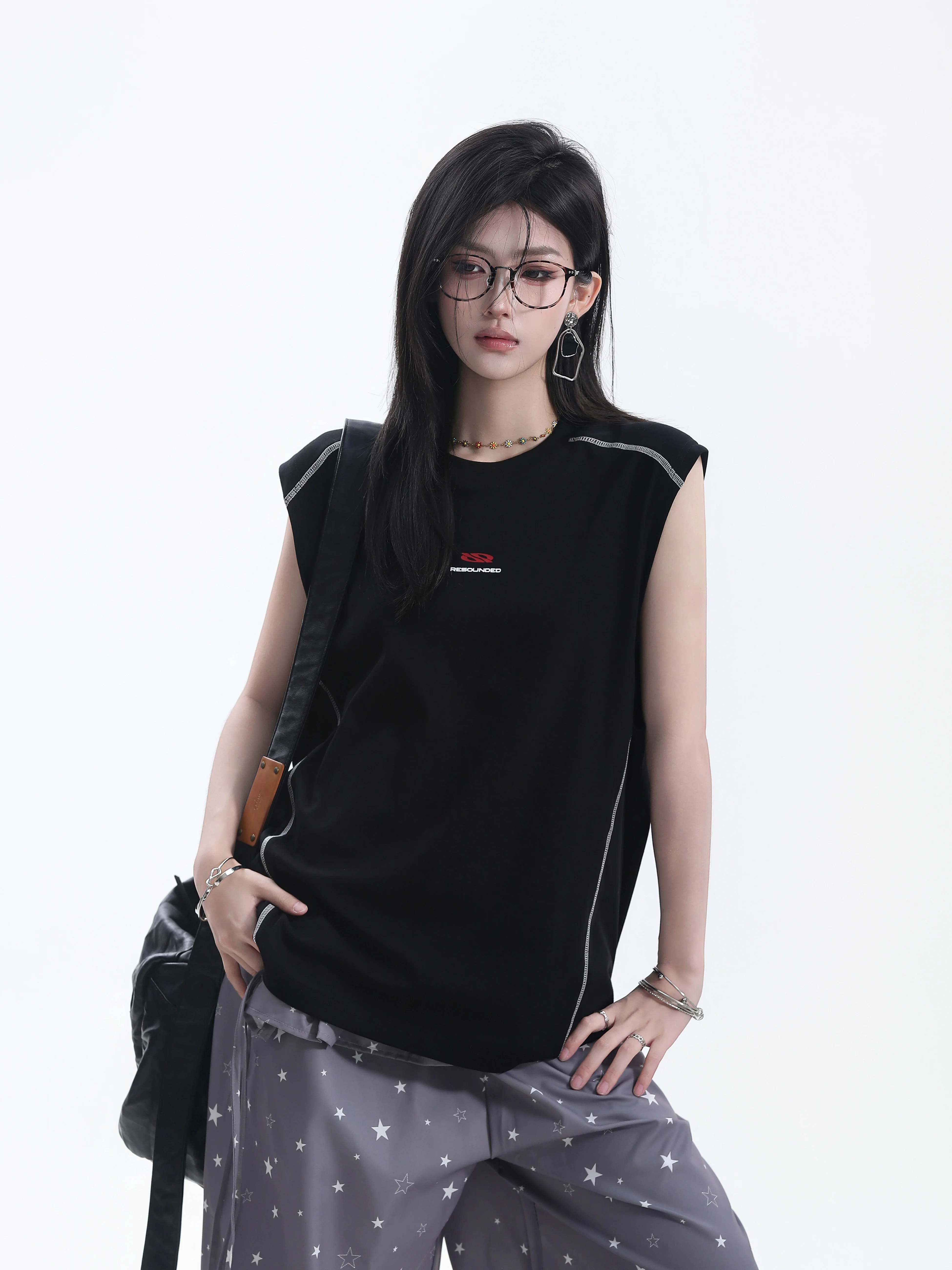 Unisex Loose Fit Neutral Color Vest Small Ball Print High Street Style Cotton Polyester Blend Short H-Shape Tank Top