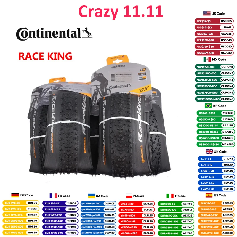 Continental RACE KING Mountain Bike Outer Tire Anti Puncture Wear Resistant Inch Mountain Bike Folding Outer Tire  26/27.5/29