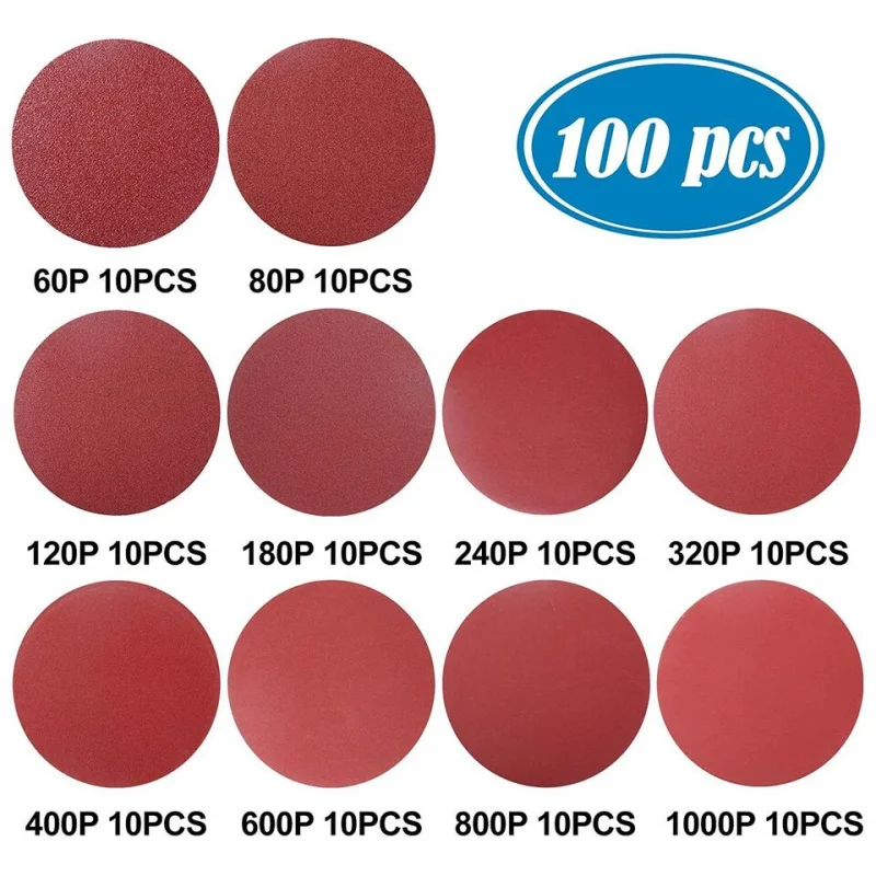 100pcs-set 1200pcs-carton 6-Inch PSA Adhesive Sanding Disc 60-1000 Grit DA Sander Sandpaper with Sticky Back for Abrasive Tools