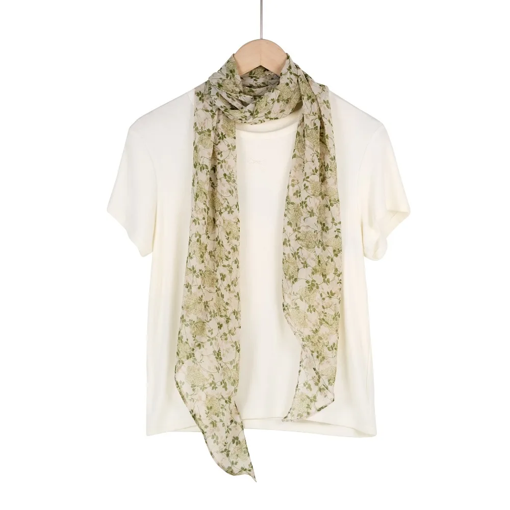 Retro Ribbon Leopard Print Scarf Flower Thin Scarf Headband Neckerchief Belt Long Scarves Beach