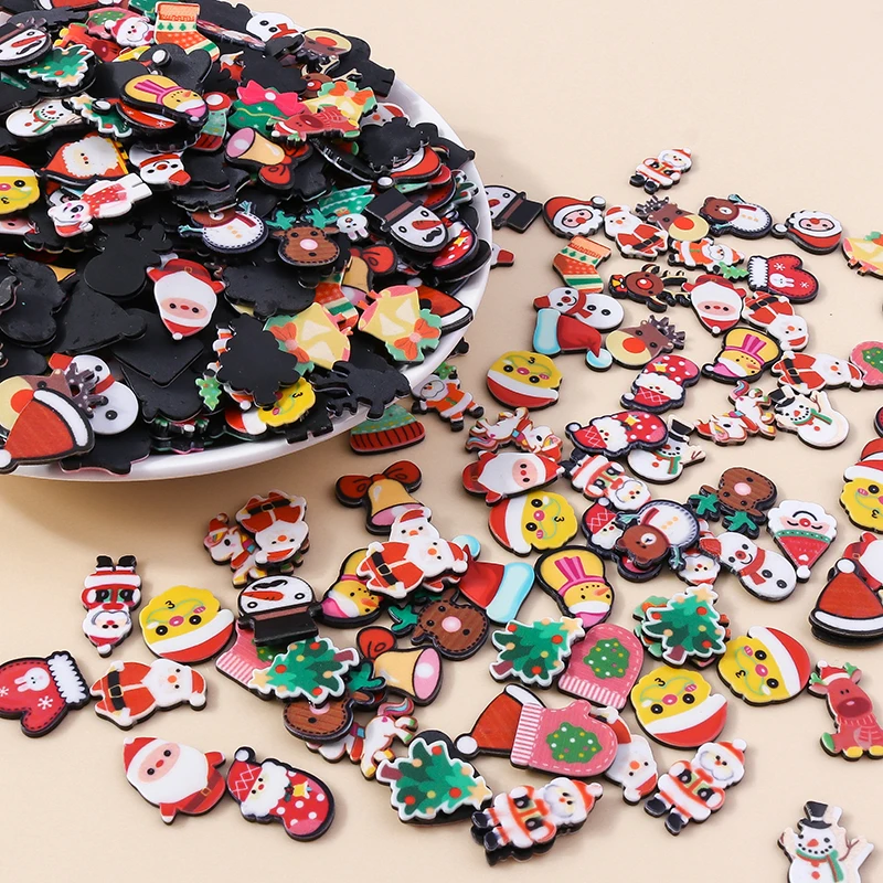 

Leslie 10/20/30pcs New Merry Christmas Charms Resin Flatback Cabochons for DIY Jewelry Making Earrings Necklace Accessories