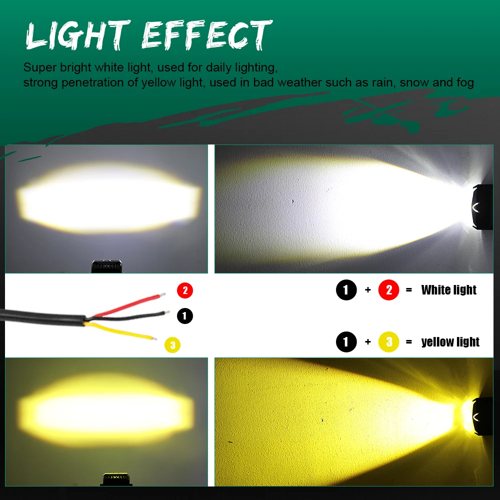 مشرق القيادة شعاع ثنائي اللون العنبر الأبيض ستروب الضباب مصباح 3 بوصة صغيرة 2.6 ''30 واط شاحنة الطرق الوعرة Led ضوء العمل للدراجات النارية #6