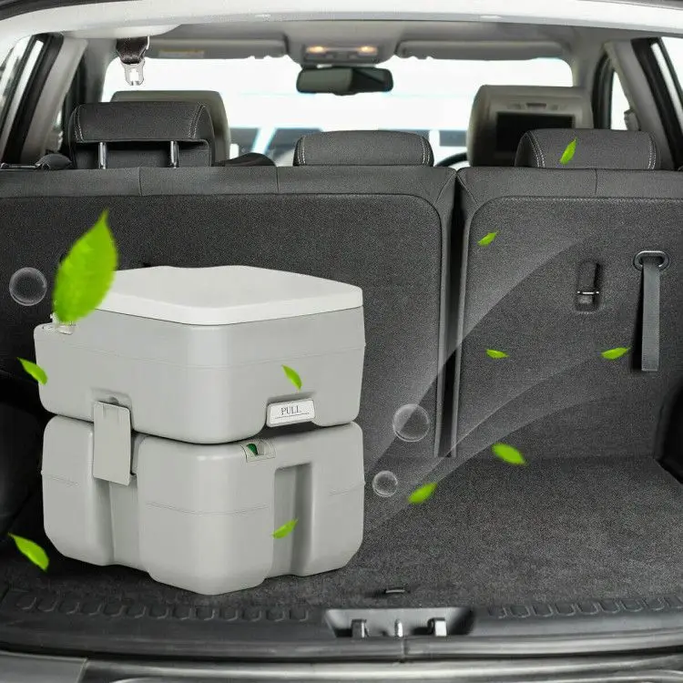 Portable 5.3-gallon travel toilet with piston pump flush for mobile use