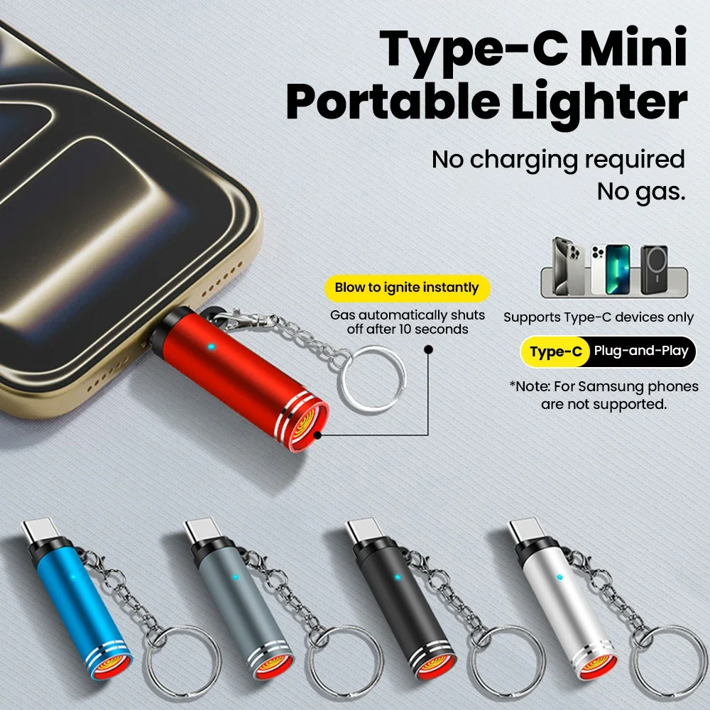 Portable Mini Type C Mobile Phone Cigarette Lighter Air Blowing Smoking Cigarette Lighter Outdoor Safety USB C Lighter Adapter