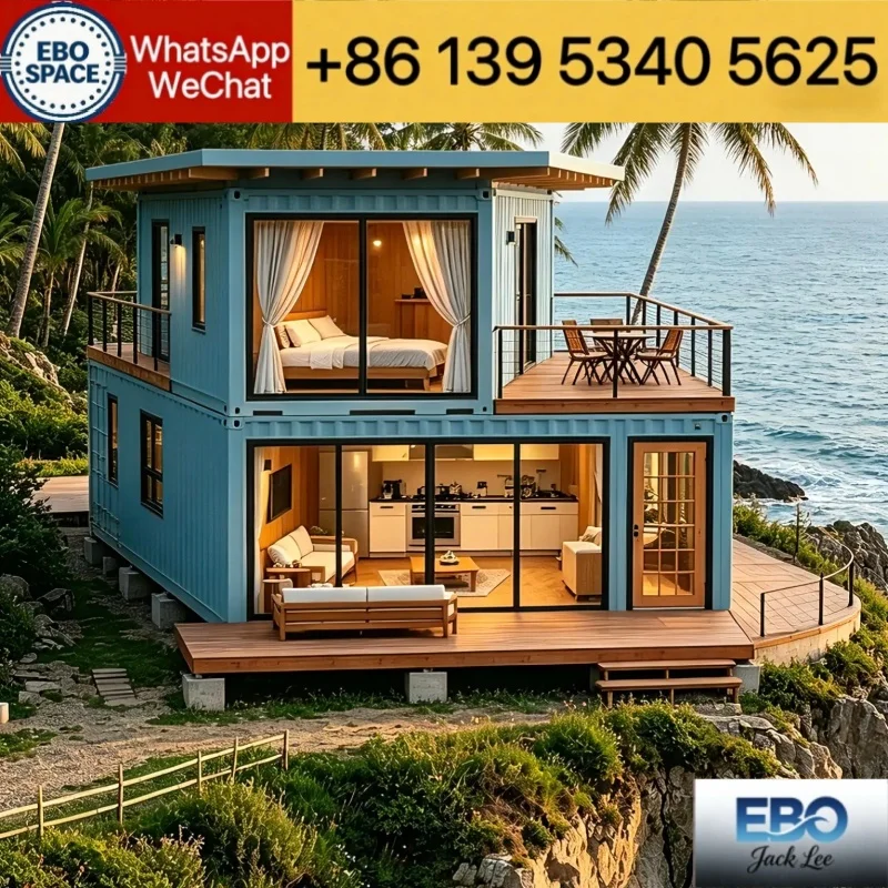 Portable living 20ft foldable prefab container cabin outdoor villa waterproof expandable frame with kitchen bathroom compact lay