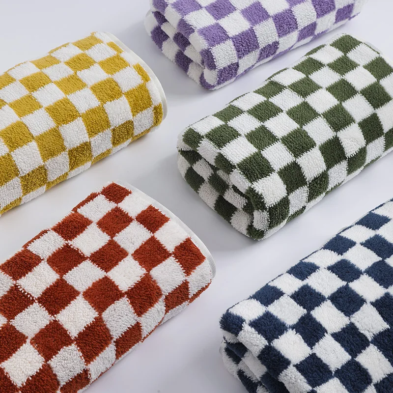 1PC Multi-color Checkerboard Towel Combed Cotton Towel Kitchen Bathroom Hotel Super Absorbent Soft Skin Friendly Cleaning Cloth