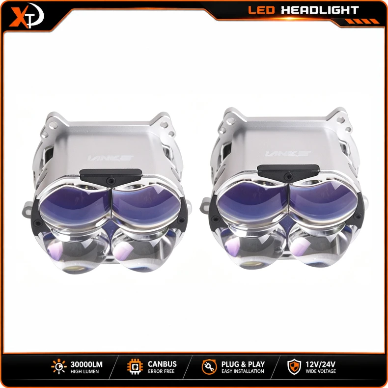 XTG C4S 3 Inch Matrix Bi LED Projector Lens 4 LED Chips Dual Beam Short Version Silver High Bright Car Headlight Retrofit Lamp