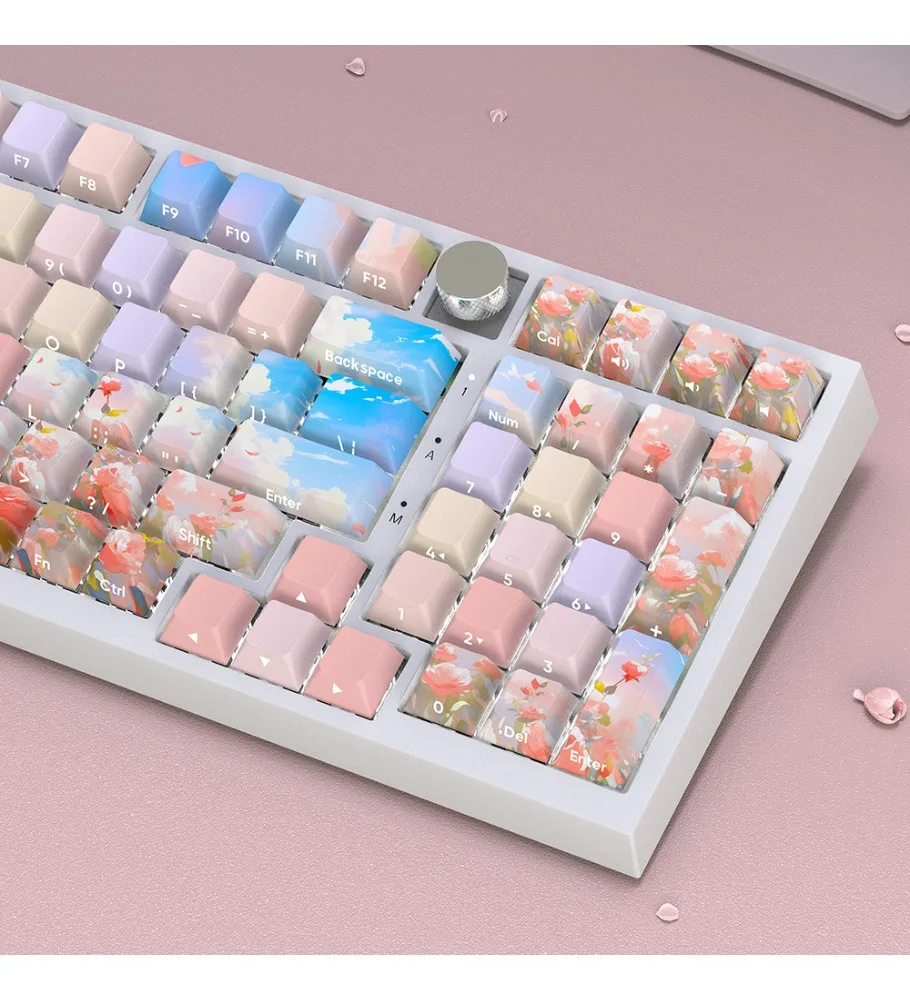 Colorful Rose Keycaps Original Highly Transparent Thermal Sublimation Compatible 61/68/75/87/96104/Mechanical Keyboard