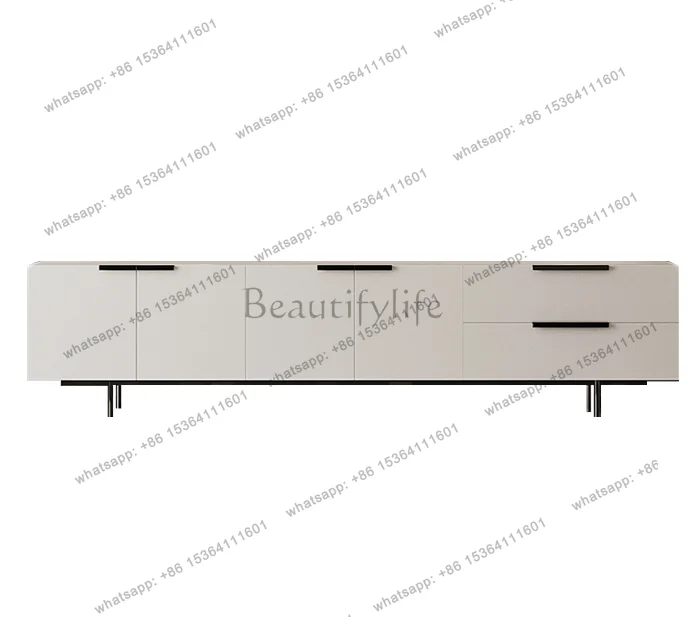 Customized living room TV cabinet Italian storage white matte paint light luxury custom original cabinet