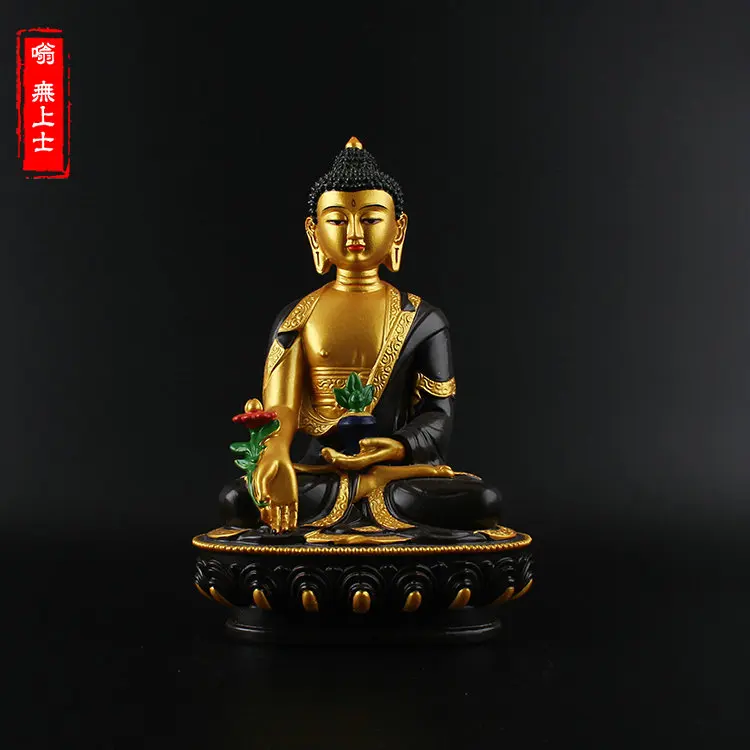 

Sanbao Buddha, Pharmacist Buddha Painted Pharmacist Glazed Light Tathagata Statue, Buddha Auspicious Connection Figure sculpture