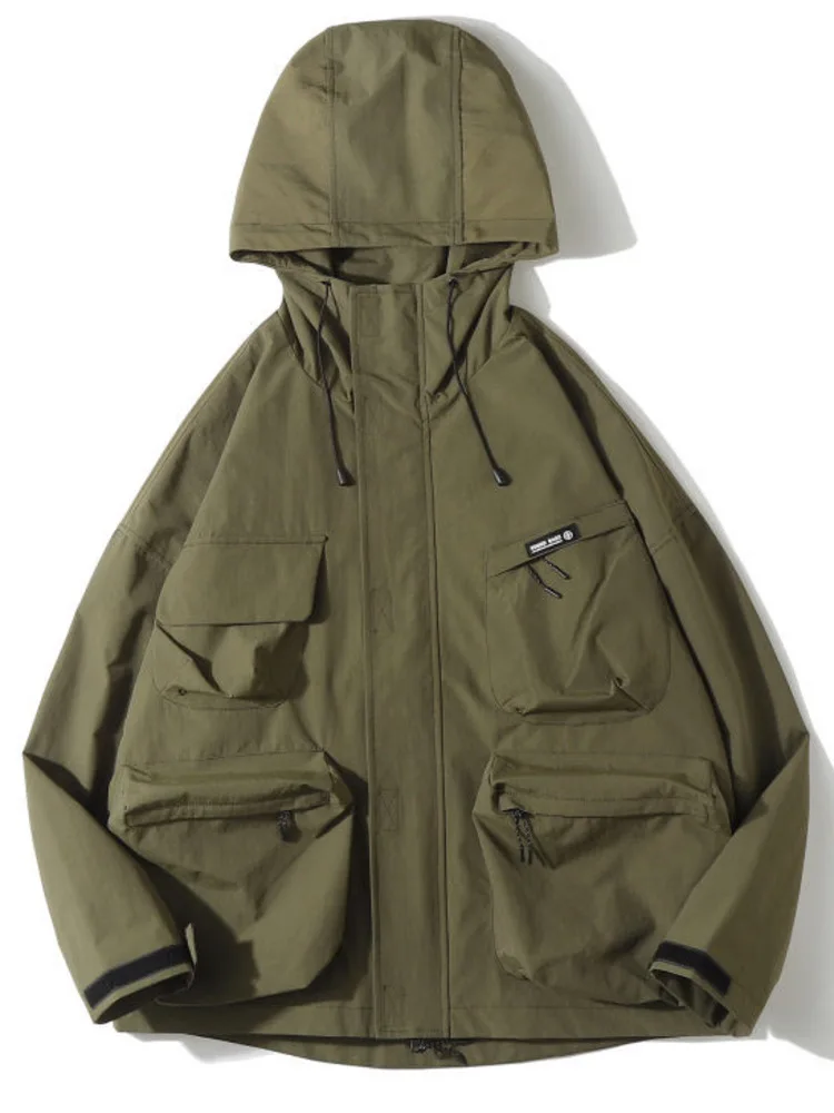 Multi Pocket Hooded Cargo Jacket Men Women Japanese Harajuku Casual Windbreak Jacket Outdoor Spring Autumn Fashion Couple Coats