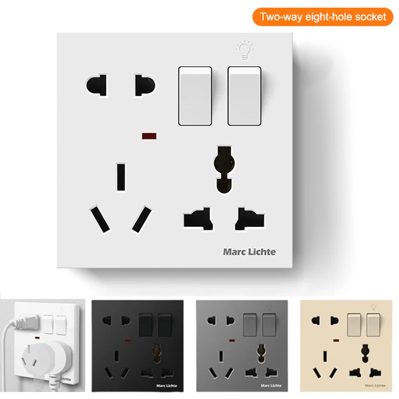 Universal Wall 86 Type Multifunctional Eight-Hole 5pin Power Plug Two Or Three Plugs With 1Gang Switch Control Socket