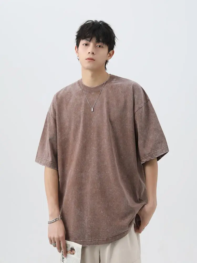 Japanese Korean Style Stir Fried Snowflake Washed T-Shirts Men Women Cotton Heavyweight Summer Hip Hop Streetwears Short Sleeved image 5