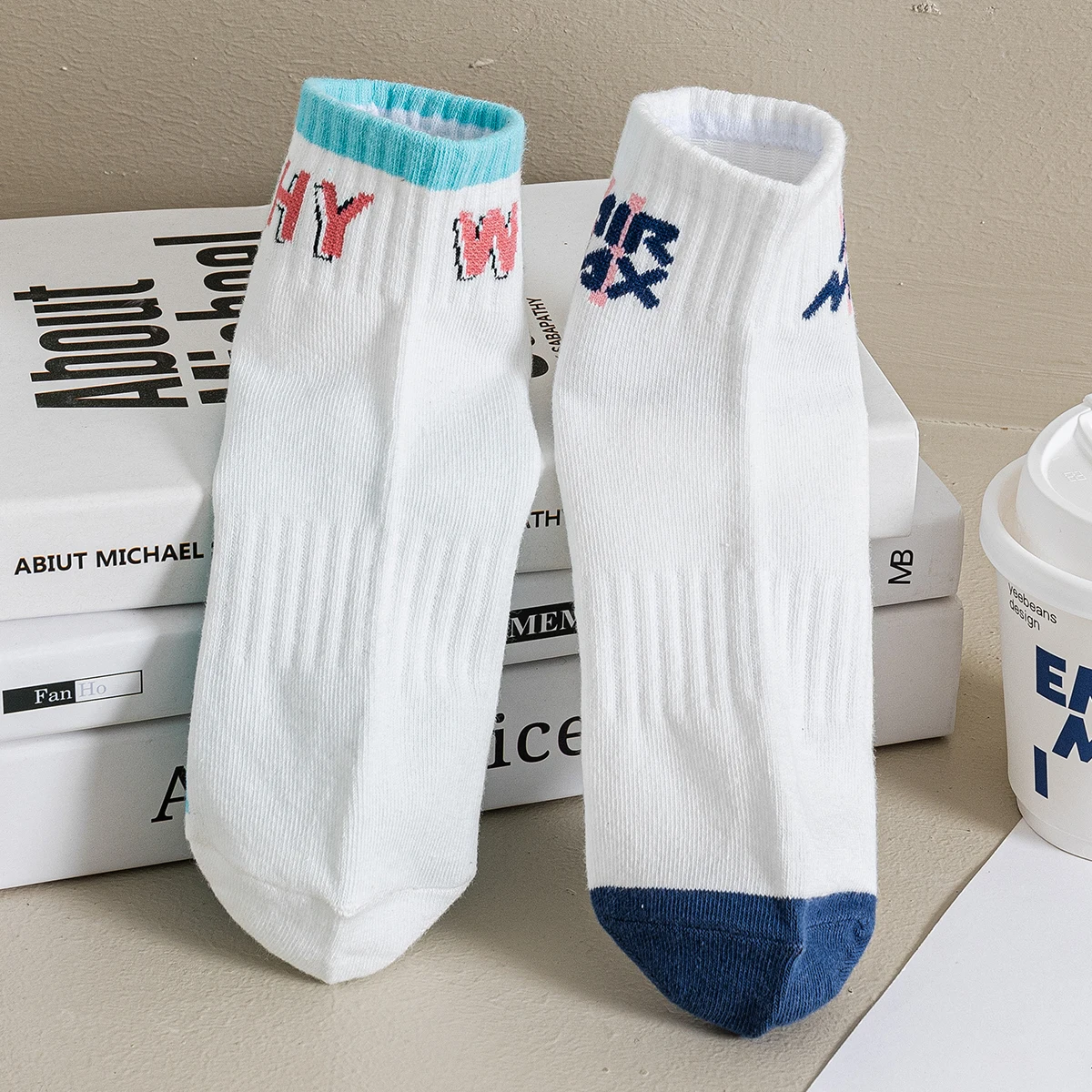 WHY Letter Shallow School Fitness Knit Short Socks Woman Ankle Socks Skate Gym Bicycle Hipster Personalized POP Streetwear