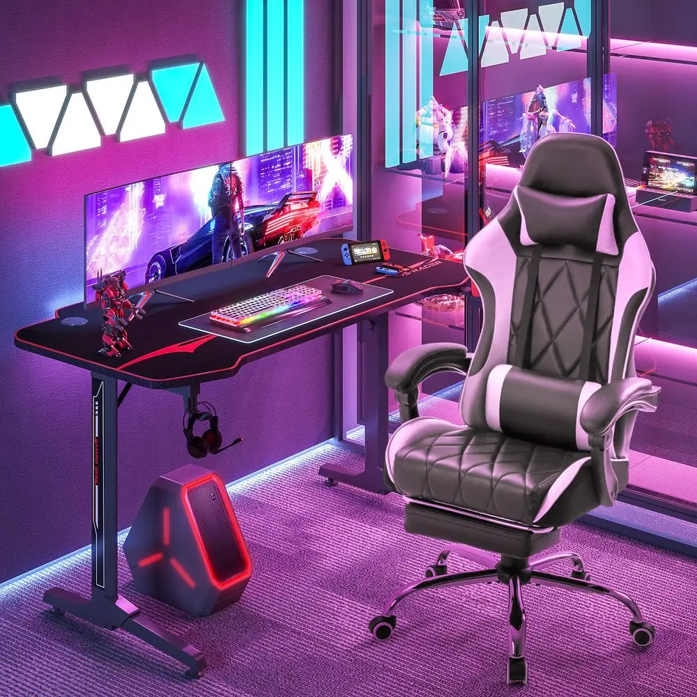 Gaming Chair, Computer Chair with Footrest and Massage Lumbar Support, Ergonomic High Back Video Game Chair with Swivel Seat an