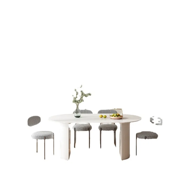 

Modern simple half-island dining table integrated light luxury half-oval wall rock slab dining table designer small apartment re
