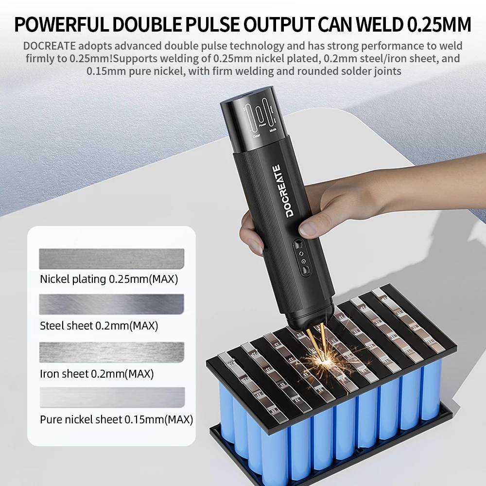 Docreate-850 Mini Battery Spot Welder, Dual Pulse Portable Welding Machine with Auto Manual Mode for 18650 Lithium Battery Pack