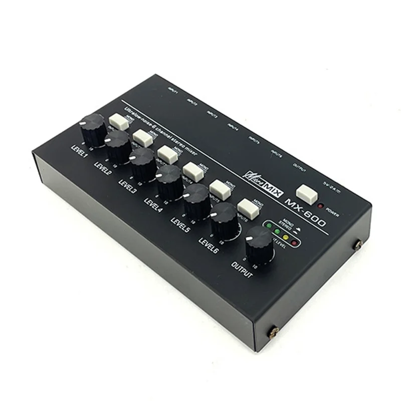 -A01R 6 قنوات خلاط خط ستيريو منخفض الضوضاء للغاية خلاط صوت احترافي صغير مزود طاقة DC5V خلاط صوتي سهل التشغيل