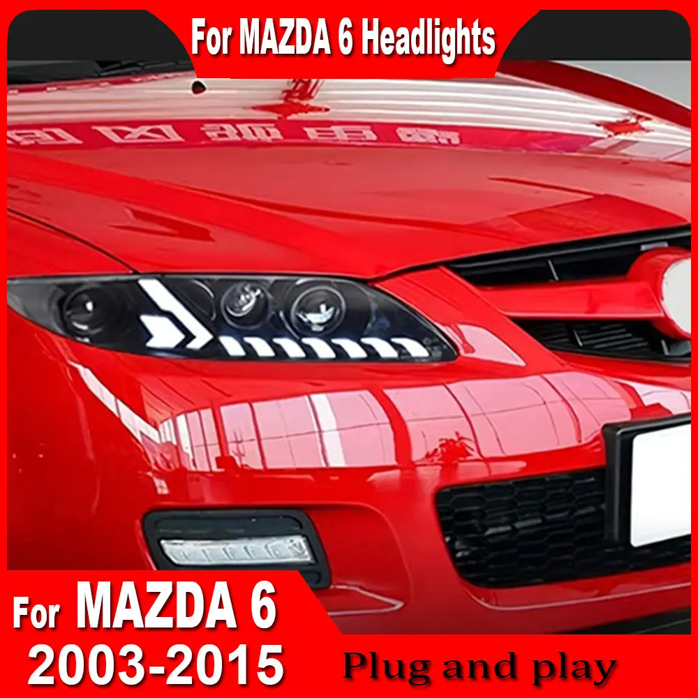 Car Lights for Mazda 6 LED Headlight 2003-2012 Mazda6 LED DRL Projector Lens Dynamic Signal Angel Eye Automotive Accessories