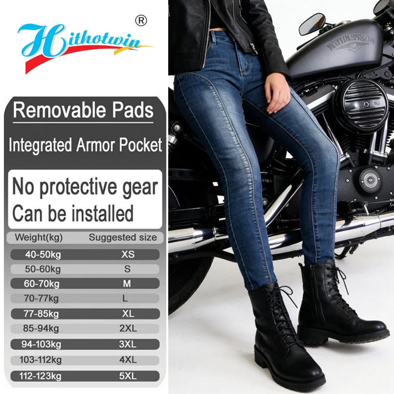 Blue Women motorcycle jeans Moto riding pants Motorbike trousers with armor pockets armor not included 905