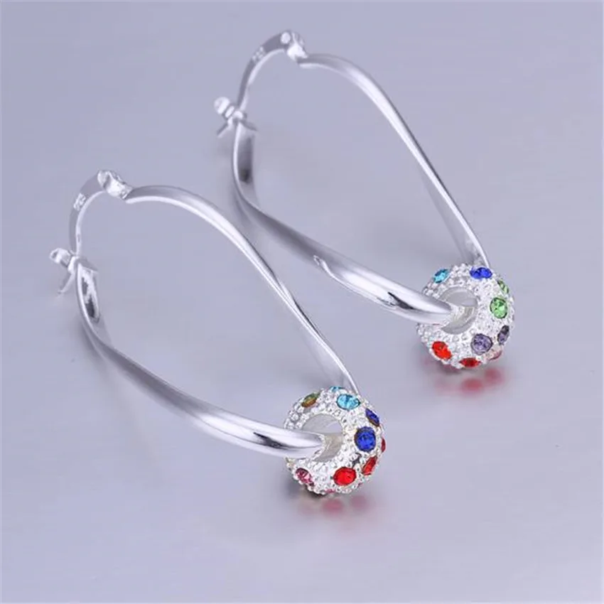 Charm Color Crystal  925 Sterling Silver Earrings Women Lady Beat Wild Luxury Fashion Burst Models Silver Jewelry Free Shipping