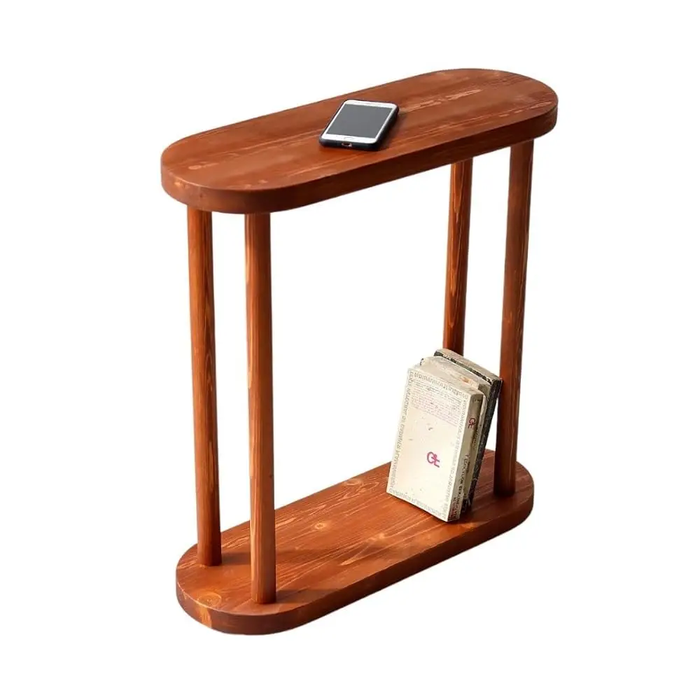 

Oval Solid Wood Narrow Side Table, Slim End Table, Small Coffee Table (Chestnut, Xlarge)