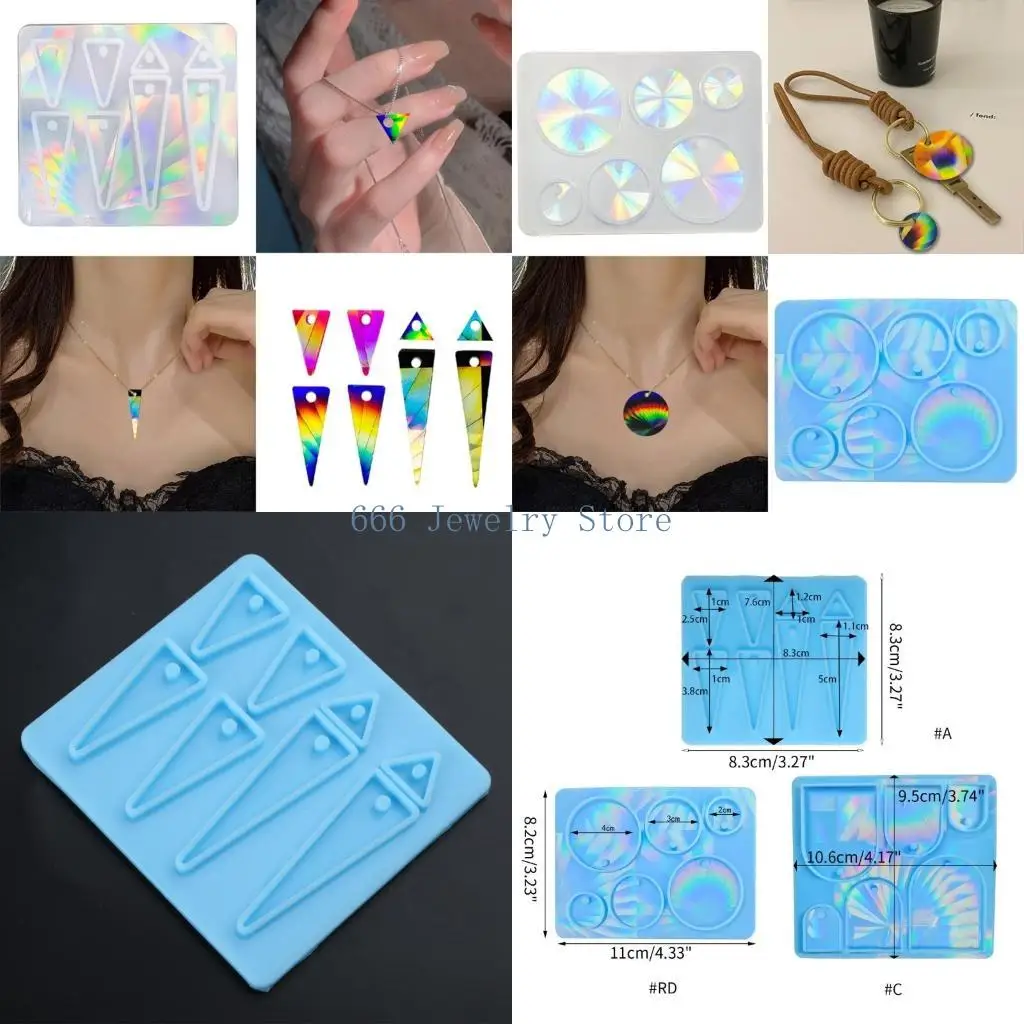 F2TD DIY Round Holographic Earring Resin Mold Light and Shadow Geometric Earring Pendant Silicone Molds for Jewelry Making