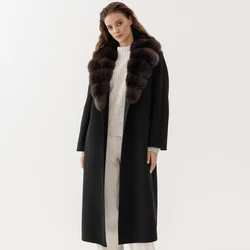 Winter Jacket Women Real Fox Fur Collar Wool Coat Black Long Coats For Women Natural Fur Coat