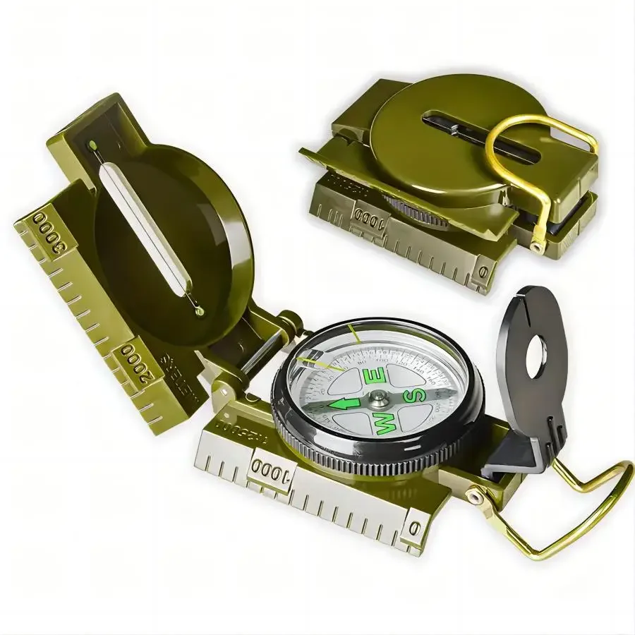 Multifunctional Outdoor Ensatic Sighting Waterproof Green Compass, Durable Boy Scout Portable Compass for Camping, Hiking