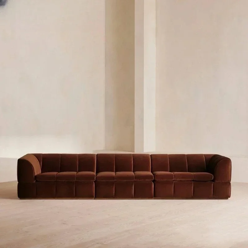 Caramel straight row multi-person velvet fabric designer piano key module retro living room sofa