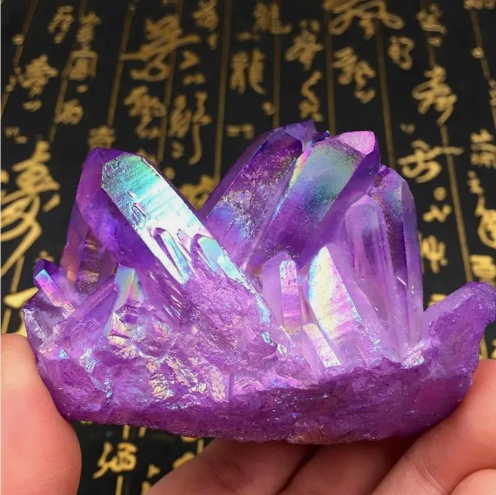 

Aura natural Crystal cluster Titanium coatingStone Flower plating quartz vug Crystals Healing home decor