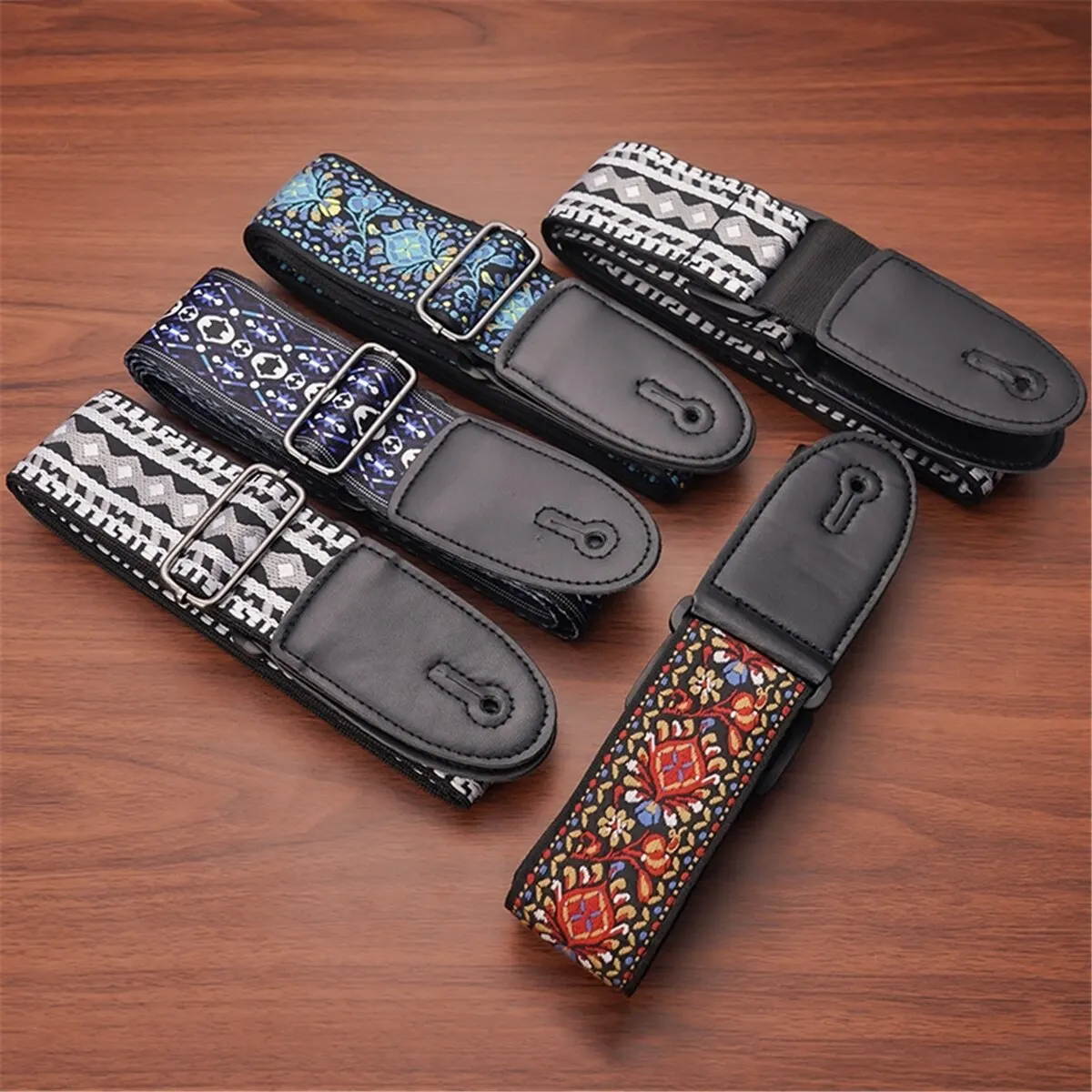 Embroidered Print Guitar Strap Vintage Ethnic Style Adjustable Strap for Folk Electric Guitar Bass Ukulele Guitar Accessories